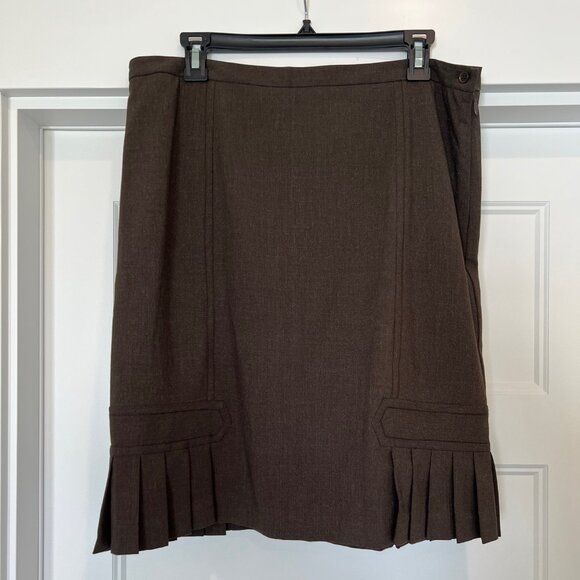 Vintage Y2K Studio M Brown Pleated Lined Mini Skirt Sz 14 – Preppy Academia Nord - Picture 2 of 8